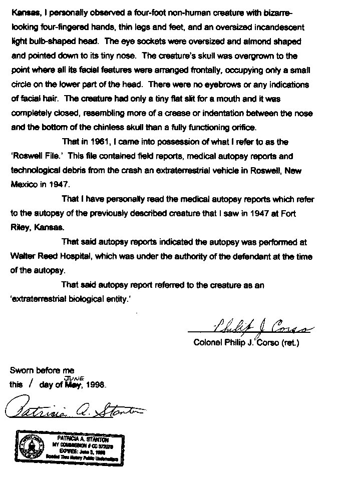 Colonel Philip J. Corso Signed Affidavit